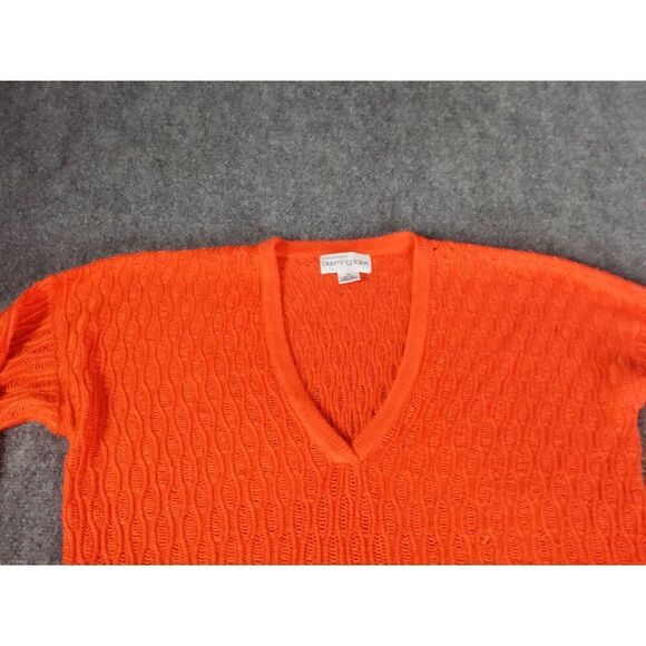 Bloomingdales V Neck Cable Knit Sweater Women Sz M Orange Silk Everyday Boho - Picture 2 of 6